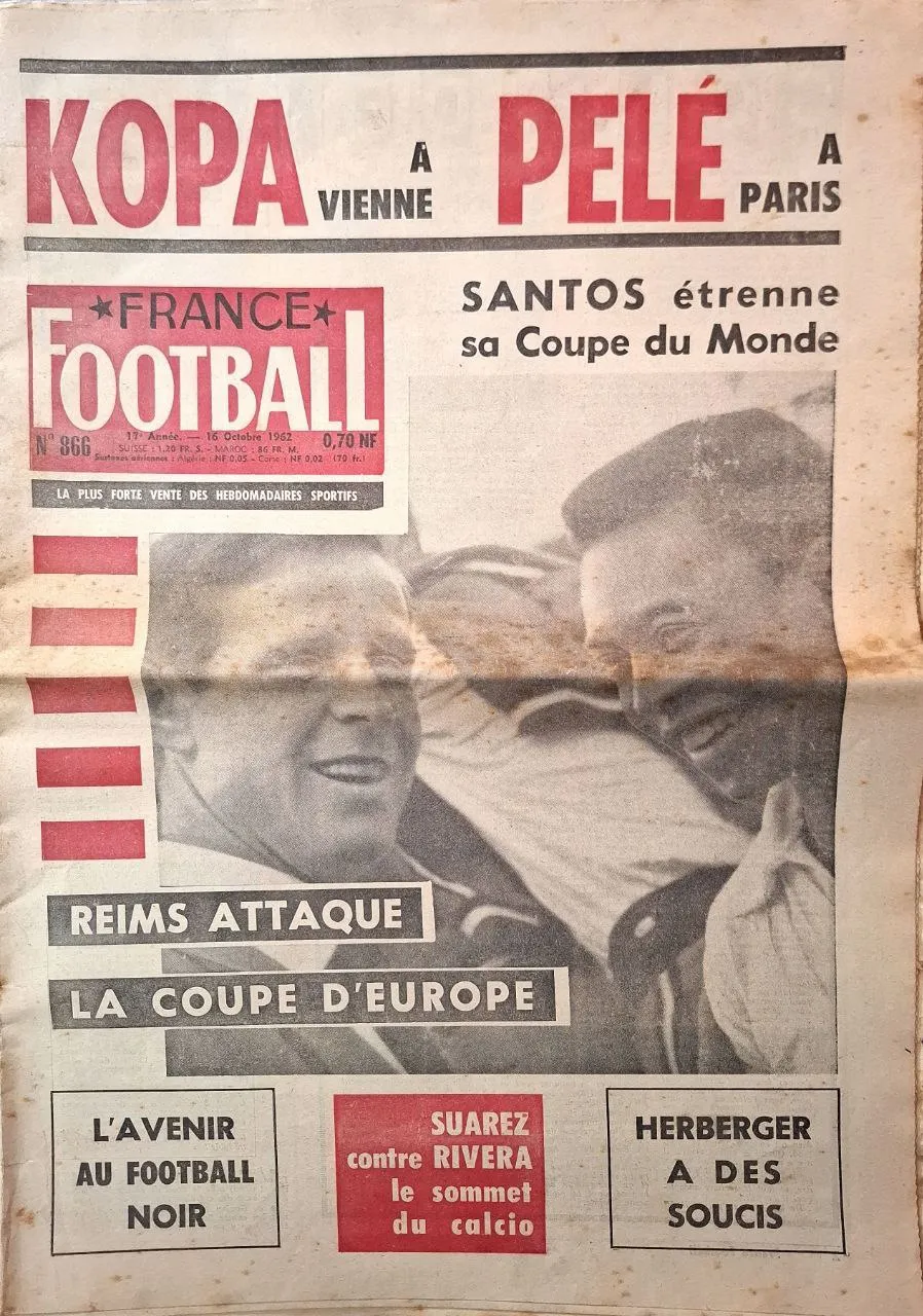 Copertina di France Football del 16 ottobre 1962 con Pelé protagonista dopo la vittoria del Santos nella Coppa Intercontinentale.